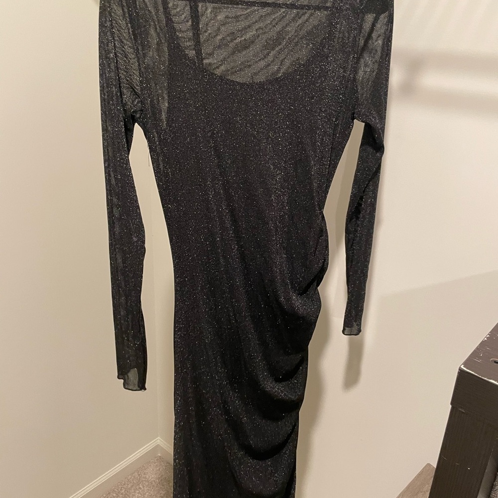 Pinkblush Black Shimmer Long Sleeve Dress